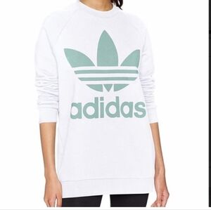 Adidas Women's White Crewneck Sweatshirt with Mint Trefoil Logo